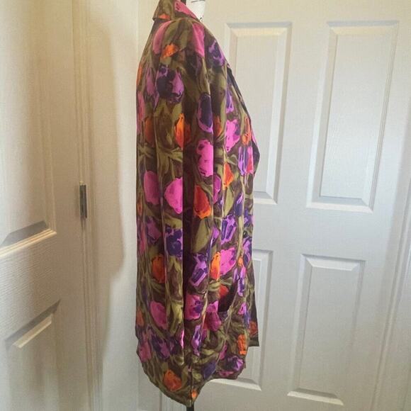 VINTAGE 80’s UNGARO TER BLAZER 100% SILK SZ 8 FLORAL CHIC PREPPY ECLECTIC STYLE - Picture 14 of 16